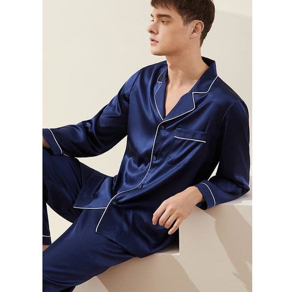 Mens 100 Real Silk Pajamas Set for Men Sleepwear Loungewear Long Sleeve Button Down PJ with Pocket 19 Momme 260408BANJIA