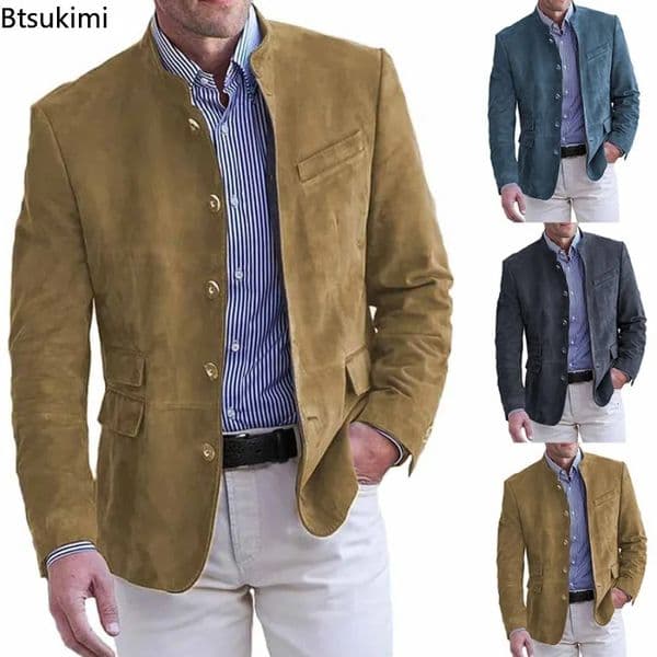 Mens Business Casual Suit Jacket Autumn Winter Fashion Commuter Daily Basic Blazer Solid Stand Collar Jacket Mens Clothing 260407