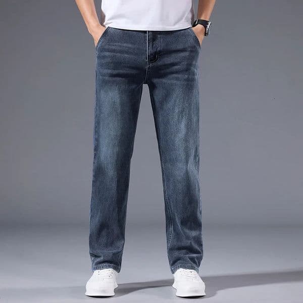 Mens Light Business Micro Stretch Straight Fit Denim Pants Vintage Distressed All Season Wearable Long 260330