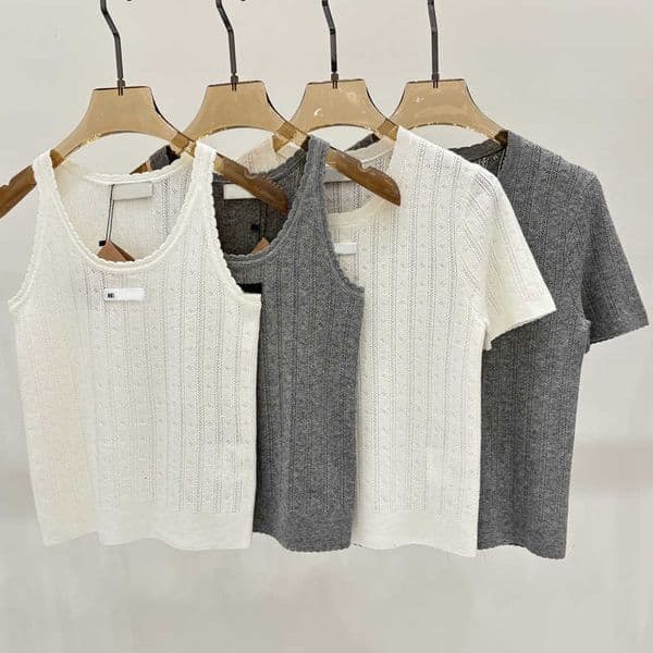 Women's Knits & Tees designer spicy women's embroidered knit top for summer featuring a stylish design and perforated short sleeves MG7Z