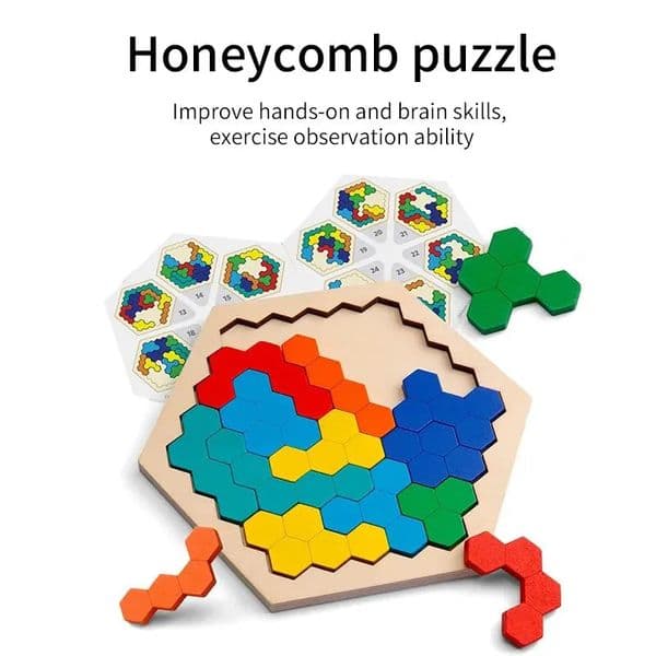 3D Hexagonal Wooden Puzzles Educational Toys For Children Kids Preschool Tangram Board Brain Test Game Montessori Gifts 260407BY
