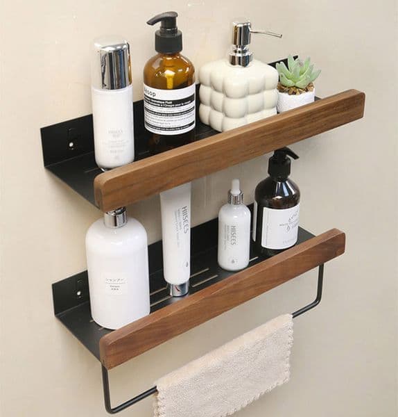 Stylish Solid Black Walnut Bathroom Vanity Shelf - Wall Mounted Storage Rack