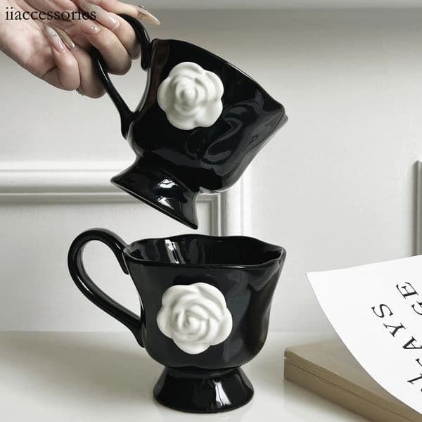 Designer Luxury Camellia Ceramic Mug 350ml Exquisite Design for Afternoon Tea Back to School or Souvenir Coffee Cup Gift Christmas