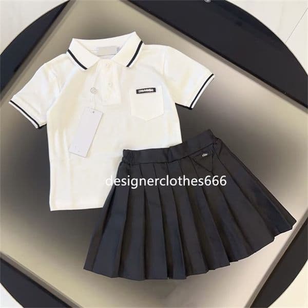 Designer summer girl dress kids clothing girls short-sleeved set with luxurious print baby girl clothing size 90-150cm A4 L26521VTPW