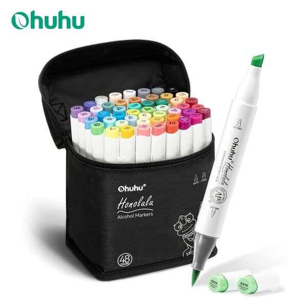 Ohuhu Honolulu 48 Colors Marker Pen Set Alcohol Art Markers Refillable Dual Tips Sketching Drawing Manga School Art Supplies 260407BJ