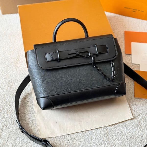 Micro Steamer black message bag designer men women leather embossing handbag top handle bag crossbody bag printed flower clutch bag purse
