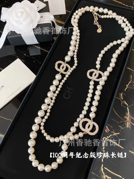 Designer Jewelry channels necklace Pearl and diamond sweater chain style long necklace for women cc necklace