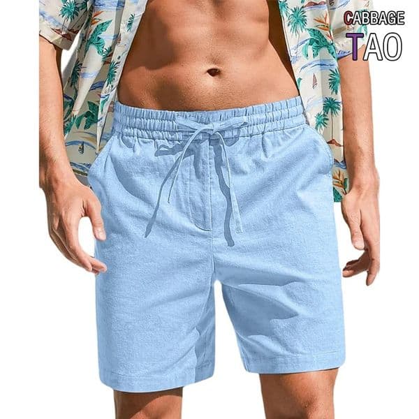 Mens Summer Cotton Stretch Shorts Elastic Drawstring Waist Casual Beach Bottoms Lightweight Breathable for Outdoor Daily Wear 260408