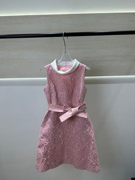 2026 New Pink Rose Jacquard Sleeveless Dress