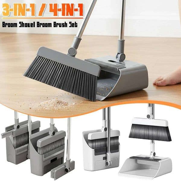 Broom and Self-Cleaning Teeth Design Upright Standing Dustpan Set for Indoor Floor Home Kitchen 26W0409