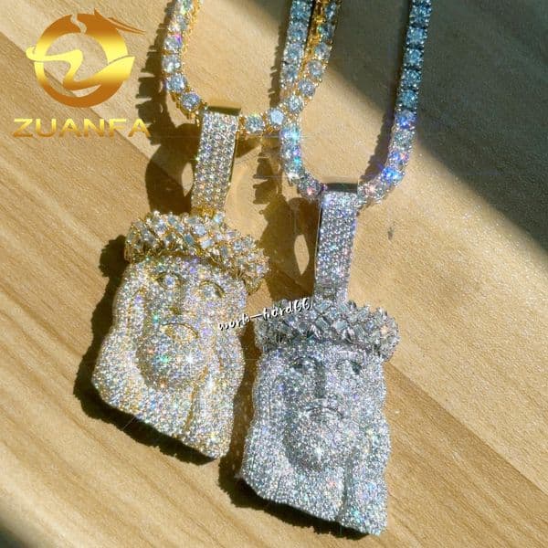 Ready to Ship Iced Out Jesus Head Pendant Moissanite Diamond 925 Silver Hip Hop Pendant for Tennis Chain Cuban Link Chain