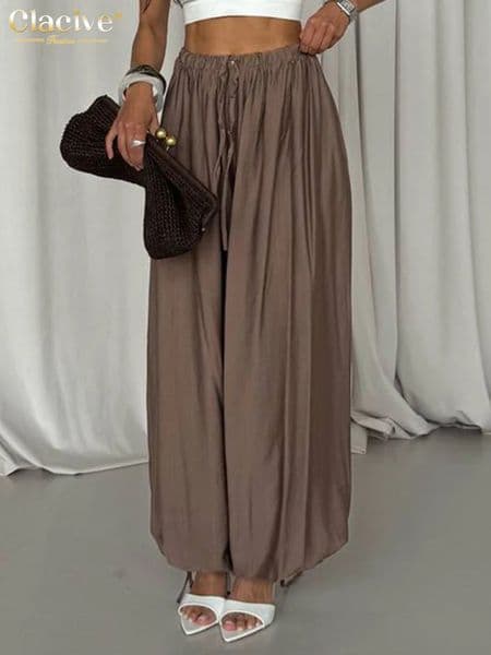 Clacive Fashion Loose Brown Womens Pants Casual High Waist Wide Leg Trousers Elegant Classic Solid Female Clothing 260409BJ