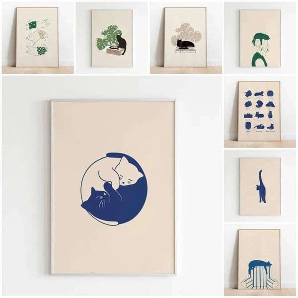 Minimalist Aesthetic Cute Animal Wall Art Illustration Poster Sleepy Kitties Canvas Painting Home Decor Cat Lover Gift 26H0407