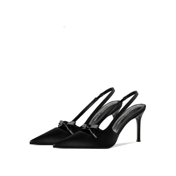 Summer Pink Fairy Style Bow High Heel Satin Pointed Backless Sandals For Women MOJIDASHU