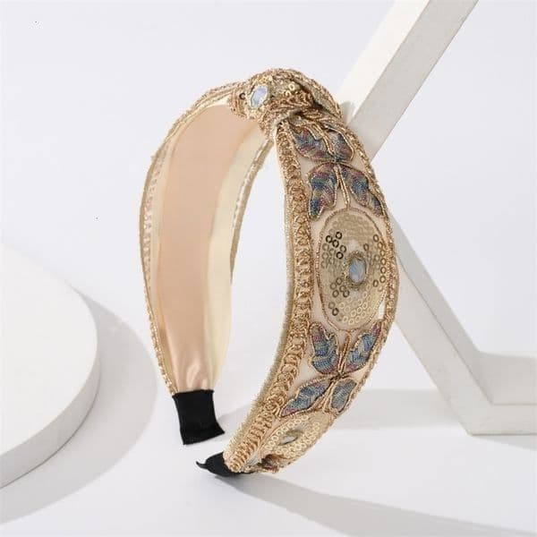 Exquisite Vintage Butterfly Sequins Hair for Women Elegant Wide Edge Embroidery Hand Woven Joker Flower Headwear 260408BJ