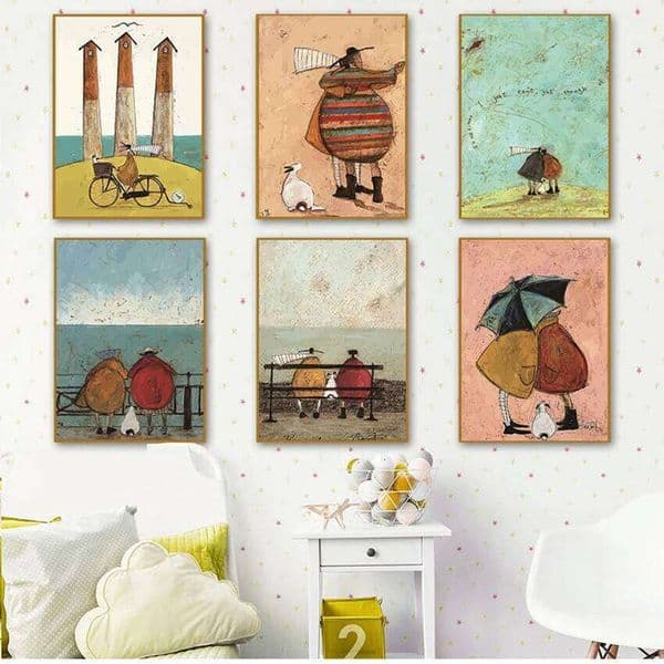 Posters and Prints Pictures Living Room Home Decor Vintage Nordic Abstract Landscape Love Dogs Pet Canvas Wall Art Paintings 26H0407