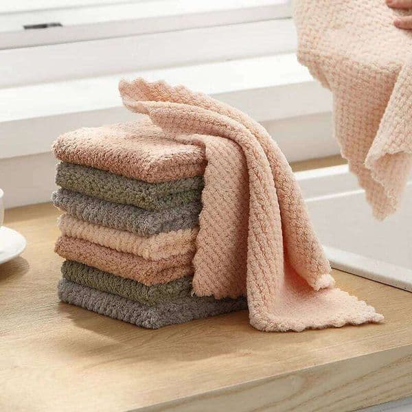 Plush Plaid Coral Velvet Scouring Pad Thickeneded Water-Absorbent Microfiber Dishcloth Housekeeping Cleaning and Degreasing Kitchen 26Y0409