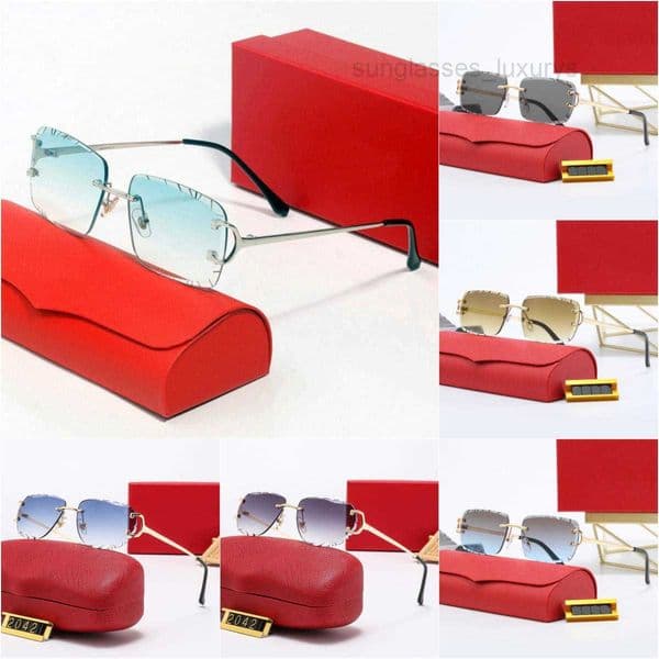 Designer Sunglasses for Women Summer Beach Silver Letter on Lens Rimless Hexagonal Sun Glasses Fashion Frame Irregular Eyewear Brown Shades Eyeglasses Lunettes thumbnail 2