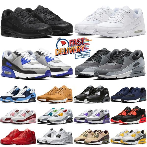 Designer 90 Shoes 90s Sneakers Men Women Running Shoes Triple Black Mesh Leather White Yellow Grey Moss Green Volt Obsidain Sports Shoes 36-45