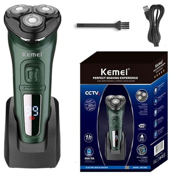 Kemei LCD Dislay Waterproof Electric Shaver For Men Wet Dry Neck Beard Razor Facial Shaving Machine Rechargeable 260409