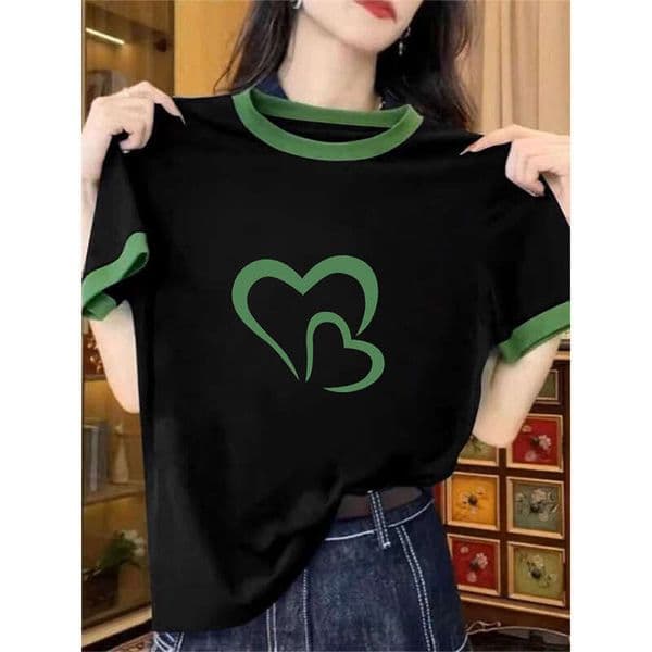 Pure Cotton Round Neck Short Sleeve T Shirt For Women Versatile Casual Color Block Top Summer Age Reducing Base Shirt T Shirt Women Women Top Designer Clothes Women