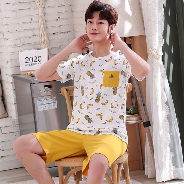 Cotton Summer Thin Mens Pajamas Set Plus Size Short Sleep Tops Pant Sleepwear Suit Male Home Suit Homewear Casual Pyjamas 260409