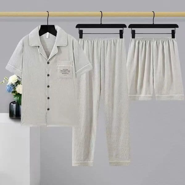HighEnd ThreePiece Mens Pajamas Summer 2025 Casual Thin Large Size Versatile Home Wear Set 260408BANJIA