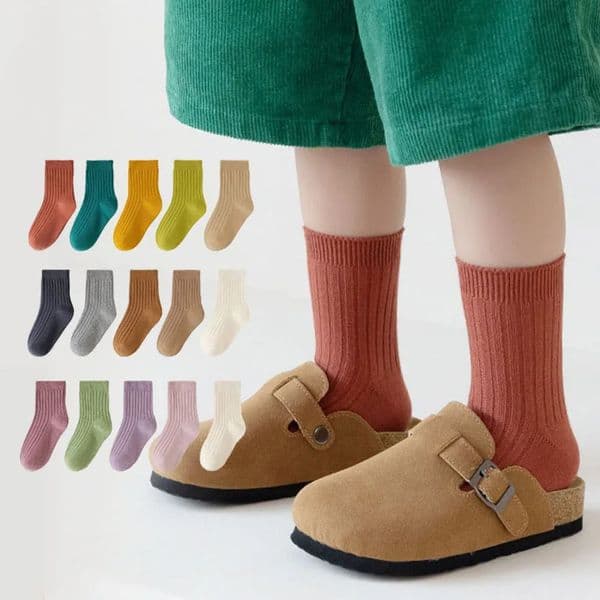 5 Pairs/Lot ChildrenS Socks Set Solid Color Double Needle Cotton Kids Mid-Tube Socks Candy Color Boys And Girls Student Socks260408BJ
