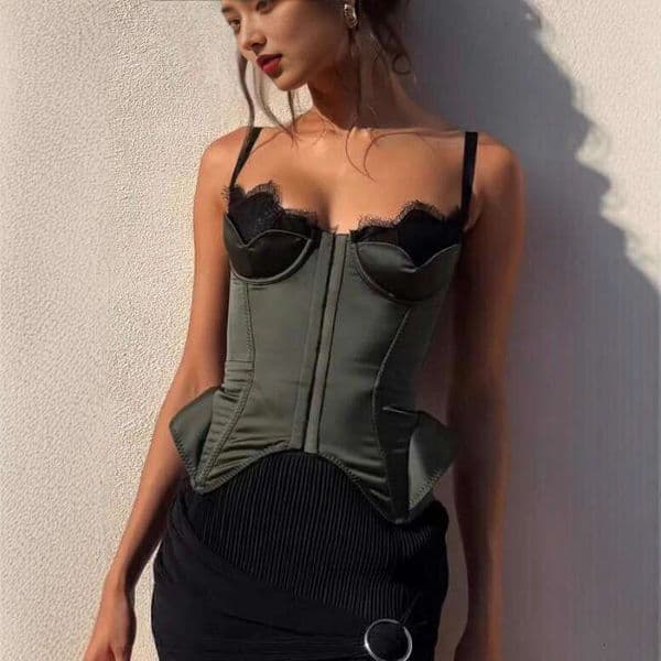 New cross-border product: High-end court-style heavy-duty glossy black patchwork double-layer hem sleeveless camisole