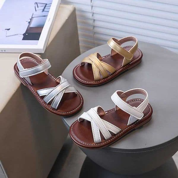 Girls Sandals Soild Color Versatile Kids Princess Shoes Open Toes Hookloop 2025 Summer New Girls Beach Shoes Non-slip Soft Sole L260409