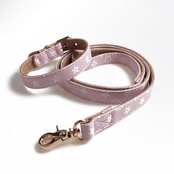 Designer Monogram Pet Collar Leash Set Metal Buckle Dog Collar Multiple Colors, New Luxury Designer Style, for Small Medium Dogs Daily Walk Streetwear