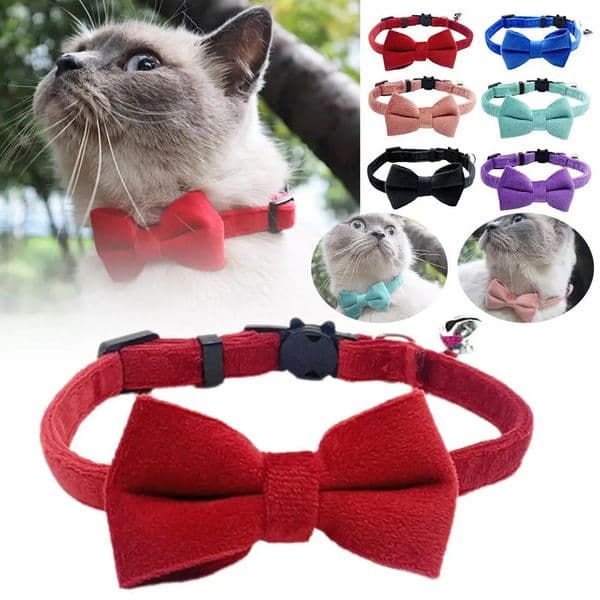 Suede Bow Collar Solid Color Bowknot Puppy Chihuahua Pets Safety Accessories Bell Cats Tie Adjustable Buckle Collars 260331