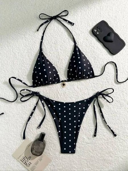 Free Shipping Sexy Set Black White Polka Dot 2 Piece Swimsuit for Women American Style Beach Bikini