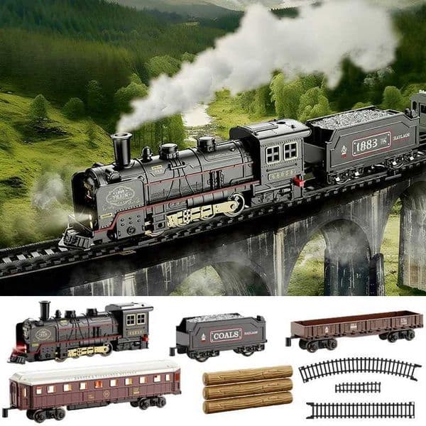 Kids Retro Electric Steam Train Rail Toys Classical Railway Freight Train High-Speed Tracks Train Model Boys Toys Christmas GiftL260408