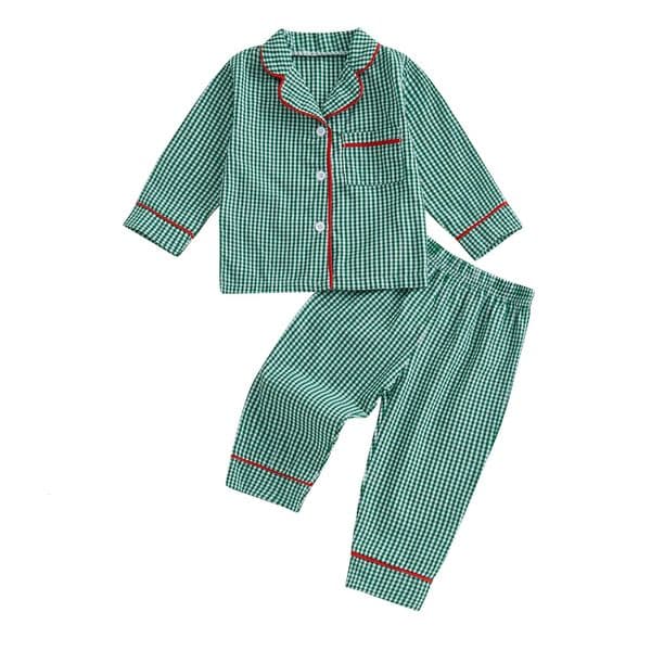 1-4Years Kids Baby Girl Boy Christmas Pajamas Set Autumn Plaid Print Long Sleeve Shirt and Pants 2Pieces Set Toddler Sleepwear 260408