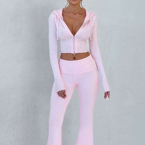Spring Autumn New European American Cross-Border Women's Slim-Fit Short Hooded Top and Casual Pants Fashion Two-Piece Set thumbnail 2