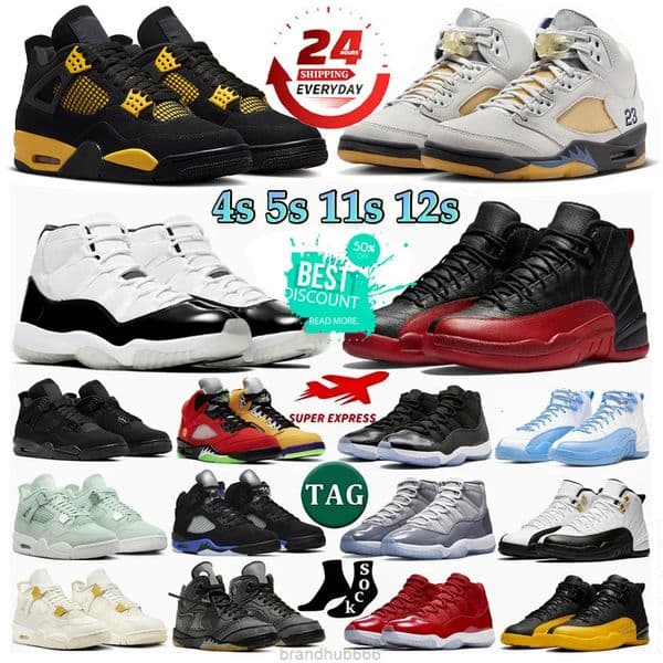 Designer 4s 5s 11s 12s Basketball Shoes 4 Black Cat J4 Pink Blue White Blue Red Thunder Bred White Oreo Pure Money Mens Sneakers Womens Trainers Outdoor Sports Shoes
