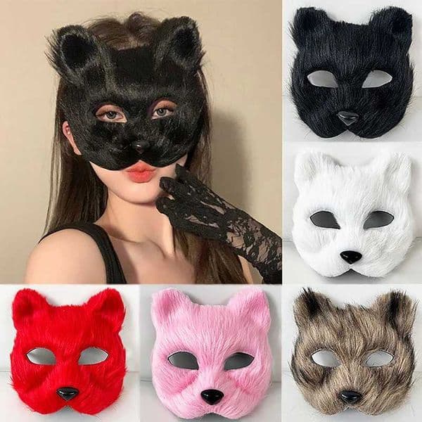 1PC Animal Cat Face Mask Faux Fur for Halloween Cosplay Party DIY S2649