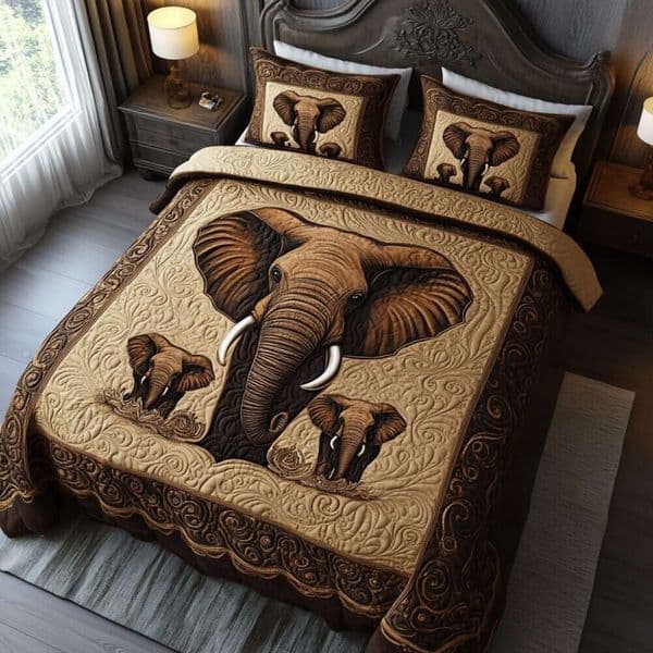 2026 New New 3Pcs Elephant Animal Pattern Bedspread Set 3D Digital Print Quilted Bedding For Wholesale Designer