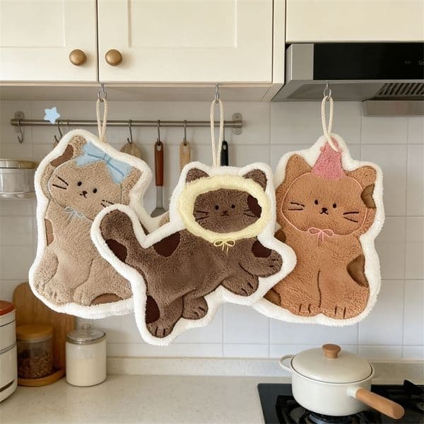 Soft and Cute Cat Hand Towel Quick Drying Quick Drying Hanging Cute Cartoon Towel Household Kitchen and Bathroom Hand Towel 260402ww