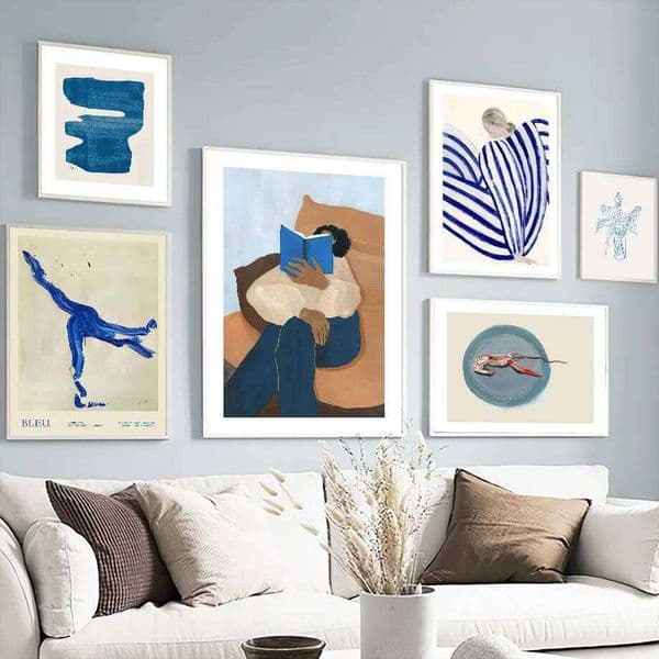 Blue Striped Girl Book Vase Art Canvas Painting Abstract Posters And Prints Hotel Bar Wall Pictures For Living Room Decor 26H0407