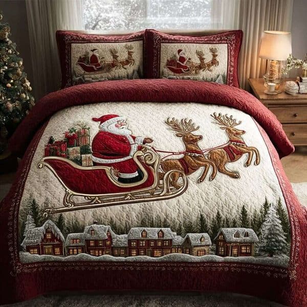 2026 New New 3Pcs Christmas Reindeer Bedspread Set 3D Digital Print Quilted Bedding For Wholesale Designer