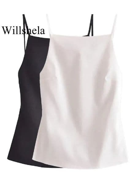 Willshela Women Fashion Solid Lace Up Backless Camisole Vintage Thin Straps Square Collar Female Chic Lady Tops 260408