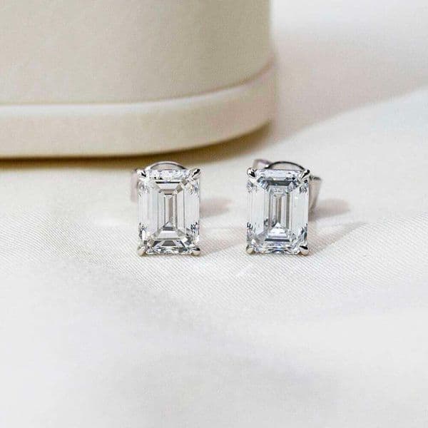 1CT Emerald Shape Lab Grown Diamond Stud Earrings White Gold For Women In Stock Support Customization MSE-368 26W0408