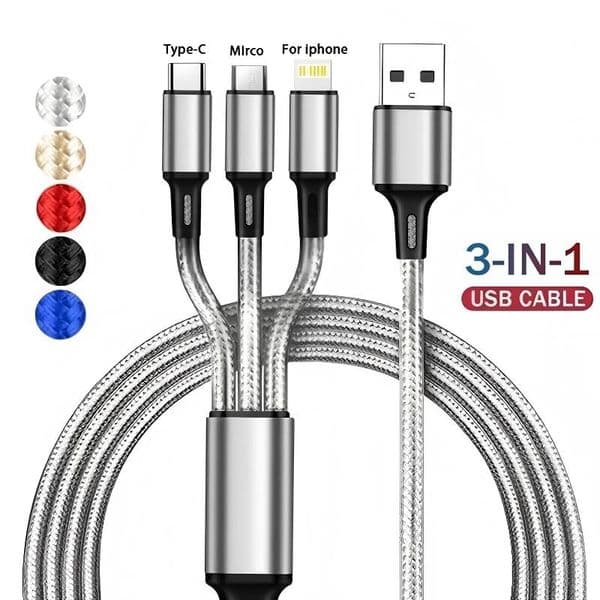 3 In 1 USB Fast Charging Cable 1.2M Type C Micro IOS Multi Charger Cable for iPhone Huawei Samsung Nylon Braided Cord