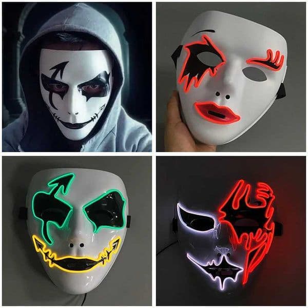 Melbourne Shuffle rave dance glowing mask Hand drawn patterned luminous mask for teen cool Halloween cosplay performance props S2649