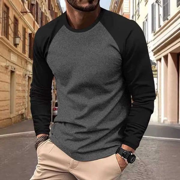 Mens T-shirts Long Slve O-neck Pactwork Casual Raglan Slves Color Matching for Men New Spring Autumn Ts Men Clothing Top W260407