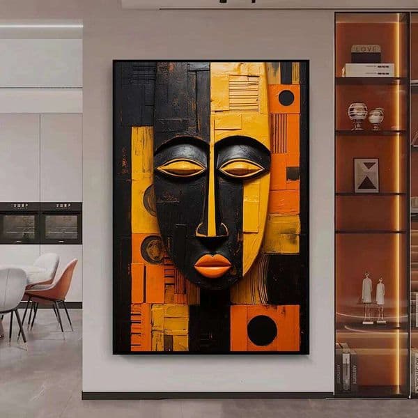 African Tribal Masks Wall - Frameless Modern Art Print, Canvas Poster for Living Room and Bedroom Decor, Contemporar 26H0407