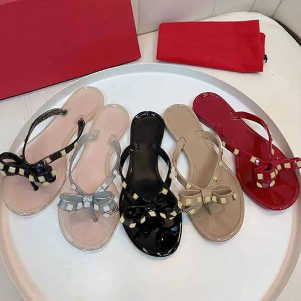 2026 Fashion Sexy Leather Suede Ladies Sandals Women's Black Bow Flip-flops Quality Sandals Summer Beach Riveted Slippers Fashion Casual Flat Bottom Nail Shoes 352