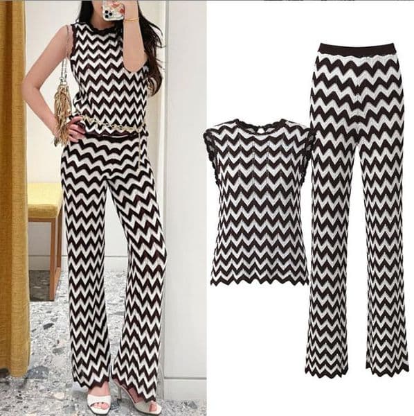2026 new style - Elastic knited Women Two Pieces Sets Crew Neck Sleeveless Long Pants yl
